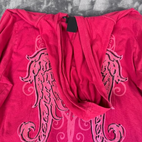 VTG y2k Women's Pink Studded Harley Davidson Angel Wings Hoodie Shirt Sz XL - Picture 11 of 12